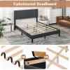 imageGiantex Twin Bed Frames with Headboard Modern Upholstered Platform Bed Frame with Vertical Channel Tufted Headboard Wooden Slats Support No Box Spring Needed GrayQueen