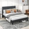 imageGiantex Twin Bed Frames with Headboard Modern Upholstered Platform Bed Frame with Vertical Channel Tufted Headboard Wooden Slats Support No Box Spring Needed GrayQueen