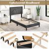 imageGiantex Twin Bed Frames with Headboard Modern Upholstered Platform Bed Frame with Vertical Channel Tufted Headboard Wooden Slats Support No Box Spring Needed GrayTwin