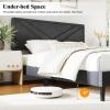 imageGiantex Twin Bed Frames with Headboard Modern Upholstered Platform Bed Frame with Vertical Channel Tufted Headboard Wooden Slats Support No Box Spring Needed GrayQueen