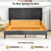 imageGiantex Twin Bed Frames with Headboard Modern Upholstered Platform Bed Frame with Vertical Channel Tufted Headboard Wooden Slats Support No Box Spring Needed GrayQueen