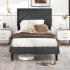imageGiantex Twin Bed Frames with Headboard Modern Upholstered Platform Bed Frame with Vertical Channel Tufted Headboard Wooden Slats Support No Box Spring Needed GrayTwin