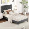 imageGiantex Twin Bed Frames with Headboard Modern Upholstered Platform Bed Frame with Vertical Channel Tufted Headboard Wooden Slats Support No Box Spring Needed GrayTwin