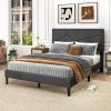 imageGiantex Twin Bed Frames with Headboard Modern Upholstered Platform Bed Frame with Vertical Channel Tufted Headboard Wooden Slats Support No Box Spring Needed GrayFull