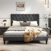 imageGiantex Twin Bed Frames with Headboard Modern Upholstered Platform Bed Frame with Vertical Channel Tufted Headboard Wooden Slats Support No Box Spring Needed GrayQueen