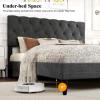 imageGiantex Twin Bed Frames with Headboard Modern Upholstered Platform Bed Frame with Vertical Channel Tufted Headboard Wooden Slats Support No Box Spring Needed GrayQueen