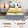imageGiantex Twin Bed Frames with Storage Headboard Wood Platform Bed with Charging Station ampamp LED Light Single Bed with Slats Support UnderBed Space Twin Bed Frames for Kids Girls Boys WhiteGrey