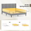 imageGiantex Twin Bed Frames with Wingback Headboard Modern Linen Upholstered Platform Bed with Wooden Slats Support No Box Spring Needed Twin Bed Frames for Kids GreyDiagonal Channel Tufting