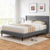 imageGiantex Twin Bed Frames with Wingback Headboard Modern Linen Upholstered Platform Bed with Wooden Slats Support No Box Spring Needed Twin Bed Frames for Kids GreyHorizontal Channel Tufting