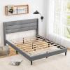 imageGiantex Twin Bed Frames with Wingback Headboard Modern Linen Upholstered Platform Bed with Wooden Slats Support No Box Spring Needed Twin Bed Frames for Kids GreyHorizontal Channel Tufting