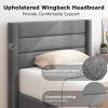 imageGiantex Twin Bed Frames with Wingback Headboard Modern Linen Upholstered Platform Bed with Wooden Slats Support No Box Spring Needed Twin Bed Frames for Kids GreyHorizontal Channel Tufting