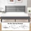 imageGiantex Twin Bed Frames with Wingback Headboard Modern Linen Upholstered Platform Bed with Wooden Slats Support No Box Spring Needed Twin Bed Frames for Kids GreyHorizontal Channel Tufting