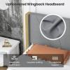 imageGiantex Twin Bed Frames with Wingback Headboard Modern Linen Upholstered Platform Bed with Wooden Slats Support No Box Spring Needed Twin Bed Frames for Kids GreyDiagonal Channel Tufting