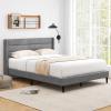 imageGiantex Twin Bed Frames with Wingback Headboard Modern Linen Upholstered Platform Bed with Wooden Slats Support No Box Spring Needed Twin Bed Frames for Kids GreyHorizontal Channel Tufting