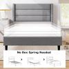 imageGiantex Twin Bed Frames with Wingback Headboard Modern Linen Upholstered Platform Bed with Wooden Slats Support No Box Spring Needed Twin Bed Frames for Kids GreyHorizontal Channel Tufting