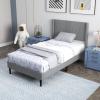 imageGiantex Twin Bed Frames with Wingback Headboard Modern Linen Upholstered Platform Bed with Wooden Slats Support No Box Spring Needed Twin Bed Frames for Kids GreyDiagonal Channel Tufting