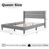 imageGiantex Twin Bed Frames with Wingback Headboard Modern Linen Upholstered Platform Bed with Wooden Slats Support No Box Spring Needed Twin Bed Frames for Kids GreyHorizontal Channel Tufting