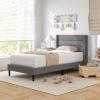 imageGiantex Twin Bed Frames with Wingback Headboard Modern Linen Upholstered Platform Bed with Wooden Slats Support No Box Spring Needed Twin Bed Frames for Kids GreyHorizontal Channel Tufting