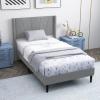 imageGiantex Twin Bed Frames with Wingback Headboard Modern Linen Upholstered Platform Bed with Wooden Slats Support No Box Spring Needed Twin Bed Frames for Kids GreyDiagonal Channel Tufting