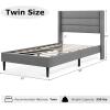 imageGiantex Twin Bed Frames with Wingback Headboard Modern Linen Upholstered Platform Bed with Wooden Slats Support No Box Spring Needed Twin Bed Frames for Kids GreyHorizontal Channel Tufting