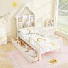 imageGiantex Twin House Bed with 2 Storage Drawers Solid Wood Montessori Bed with HouseShaped Headboard No Box Spring Needed Kids Bed with Detachable Rails for Boys Girls White