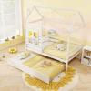 imageGiantex Twin House Bed with Trundle Bed Twin Wooden Twin Bed Frames with Roof Chimney ampamp Window Montessori House Bed with Safety Guardrails House Trundle Bed for Kids Boys Girls Teens WhiteWhite