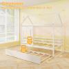 imageGiantex Twin House Bed with Trundle Bed Twin Wooden Twin Bed Frames with Roof Chimney ampamp Window Montessori House Bed with Safety Guardrails House Trundle Bed for Kids Boys Girls Teens WhiteWhite