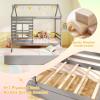 imageGiantex Twin House Bed with Trundle Bed Twin Wooden Twin Bed Frames with Roof Chimney ampamp Window Montessori House Bed with Safety Guardrails House Trundle Bed for Kids Boys Girls Teens WhiteGrey
