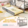 imageGiantex Twin House Bed with Trundle Bed Twin Wooden Twin Bed Frames with Roof Chimney ampamp Window Montessori House Bed with Safety Guardrails House Trundle Bed for Kids Boys Girls Teens WhiteGrey