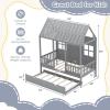 imageGiantex Twin House Bed with Trundle Kids Bed Frame with 82quot Tall Roof Windows and Guardrail Wooden Playhouse Bed for Teens Boys Girls Bedroom No Box Spring Needed Free to Decorate Grey