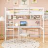 imageGiantex Twin Loft Bed with Desk ampamp Bookcase Solid Wood Loft Bed Frame wSafety Guardrails ampamp Ladder SpaceSaving Twin Size Bed Frame with Storage for Home Dorm Apartment No Box Spring Needed White
