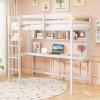 imageGiantex Twin Loft Bed with Desk ampamp Bookcase Solid Wood Loft Bed Frame wSafety Guardrails ampamp Ladder SpaceSaving Twin Size Bed Frame with Storage for Home Dorm Apartment No Box Spring Needed White