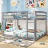 imageGiantex Twin Low Bunk Bed Solid Wood Twin Over Twin Bunk Bed Frame with Full Guardrails ampamp Integrated Ladder Floor Twin Bunk Beds for Kids Boys and Girls No Box Spring Needed NaturalGrey