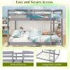 imageGiantex Twin Low Bunk Bed Solid Wood Twin Over Twin Bunk Bed Frame with Full Guardrails ampamp Integrated Ladder Floor Twin Bunk Beds for Kids Boys and Girls No Box Spring Needed NaturalGrey