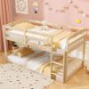 imageGiantex Twin Low Bunk Bed Solid Wood Twin Over Twin Bunk Bed Frame with Full Guardrails ampamp Integrated Ladder Floor Twin Bunk Beds for Kids Boys and Girls No Box Spring Needed NaturalNatural