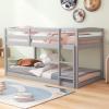 imageGiantex Twin Low Bunk Bed Solid Wood Twin Over Twin Bunk Bed Frame with Full Guardrails ampamp Integrated Ladder Floor Twin Bunk Beds for Kids Boys and Girls No Box Spring Needed NaturalGrey