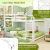 imageGiantex Twin Low Bunk Bed Solid Wood Twin Over Twin Bunk Bed Frame with Full Guardrails ampamp Integrated Ladder Floor Twin Bunk Beds for Kids Boys and Girls No Box Spring Needed NaturalWhite