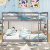 imageGiantex Twin Low Bunk Bed Solid Wood Twin Over Twin Bunk Bed Frame with Full Guardrails ampamp Integrated Ladder Floor Twin Bunk Beds for Kids Boys and Girls No Box Spring Needed NaturalGrey