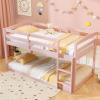 imageGiantex Twin Low Bunk Bed Solid Wood Twin Over Twin Bunk Bed Frame with Full Guardrails ampamp Integrated Ladder Floor Twin Bunk Beds for Kids Boys and Girls No Box Spring Needed NaturalPink