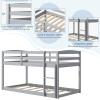 imageGiantex Twin Low Bunk Bed Solid Wood Twin Over Twin Bunk Bed Frame with Full Guardrails ampamp Integrated Ladder Floor Twin Bunk Beds for Kids Boys and Girls No Box Spring Needed NaturalGrey