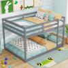 imageGiantex Twin Low Bunk Bed Solid Wood Twin Over Twin Bunk Bed Frame with Full Guardrails ampamp Integrated Ladder Floor Twin Bunk Beds for Kids Boys and Girls No Box Spring Needed NaturalGrey