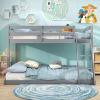 imageGiantex Twin Low Bunk Bed Solid Wood Twin Over Twin Bunk Bed Frame with Full Guardrails ampamp Integrated Ladder Floor Twin Bunk Beds for Kids Boys and Girls No Box Spring Needed NaturalGrey
