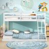 imageGiantex Twin Low Bunk Bed Solid Wood Twin Over Twin Bunk Bed Frame with Full Guardrails ampamp Integrated Ladder Floor Twin Bunk Beds for Kids Boys and Girls No Box Spring Needed NaturalWhite