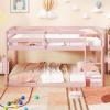 imageGiantex Twin Low Bunk Bed Solid Wood Twin Over Twin Bunk Bed Frame with Full Guardrails ampamp Integrated Ladder Floor Twin Bunk Beds for Kids Boys and Girls No Box Spring Needed NaturalPink