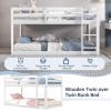 imageGiantex Twin Low Bunk Bed Solid Wood Twin Over Twin Bunk Bed Frame with Full Guardrails ampamp Integrated Ladder Floor Twin Bunk Beds for Kids Boys and Girls No Box Spring Needed NaturalWhite