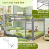 imageGiantex Twin Low Bunk Bed Solid Wood Twin Over Twin Bunk Bed Frame with Full Guardrails ampamp Integrated Ladder Floor Twin Bunk Beds for Kids Boys and Girls No Box Spring Needed NaturalGrey