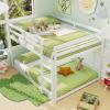 imageGiantex Twin Low Bunk Bed Solid Wood Twin Over Twin Bunk Bed Frame with Full Guardrails ampamp Integrated Ladder Floor Twin Bunk Beds for Kids Boys and Girls No Box Spring Needed NaturalWhite