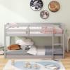 imageGiantex Twin Low Bunk Bed Solid Wood Twin Over Twin Bunk Bed Frame with Full Guardrails ampamp Integrated Ladder Floor Twin Bunk Beds for Kids Boys and Girls No Box Spring Needed NaturalGrey