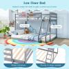 imageGiantex Twin Low Bunk Bed Solid Wood Twin Over Twin Bunk Bed Frame with Full Guardrails ampamp Integrated Ladder Floor Twin Bunk Beds for Kids Boys and Girls No Box Spring Needed NaturalGrey