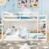 imageGiantex Twin Low Bunk Bed Solid Wood Twin Over Twin Bunk Bed Frame with Full Guardrails ampamp Integrated Ladder Floor Twin Bunk Beds for Kids Boys and Girls No Box Spring Needed NaturalWhite